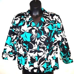 Dress Barn Turquoise & Black Floral Blazer